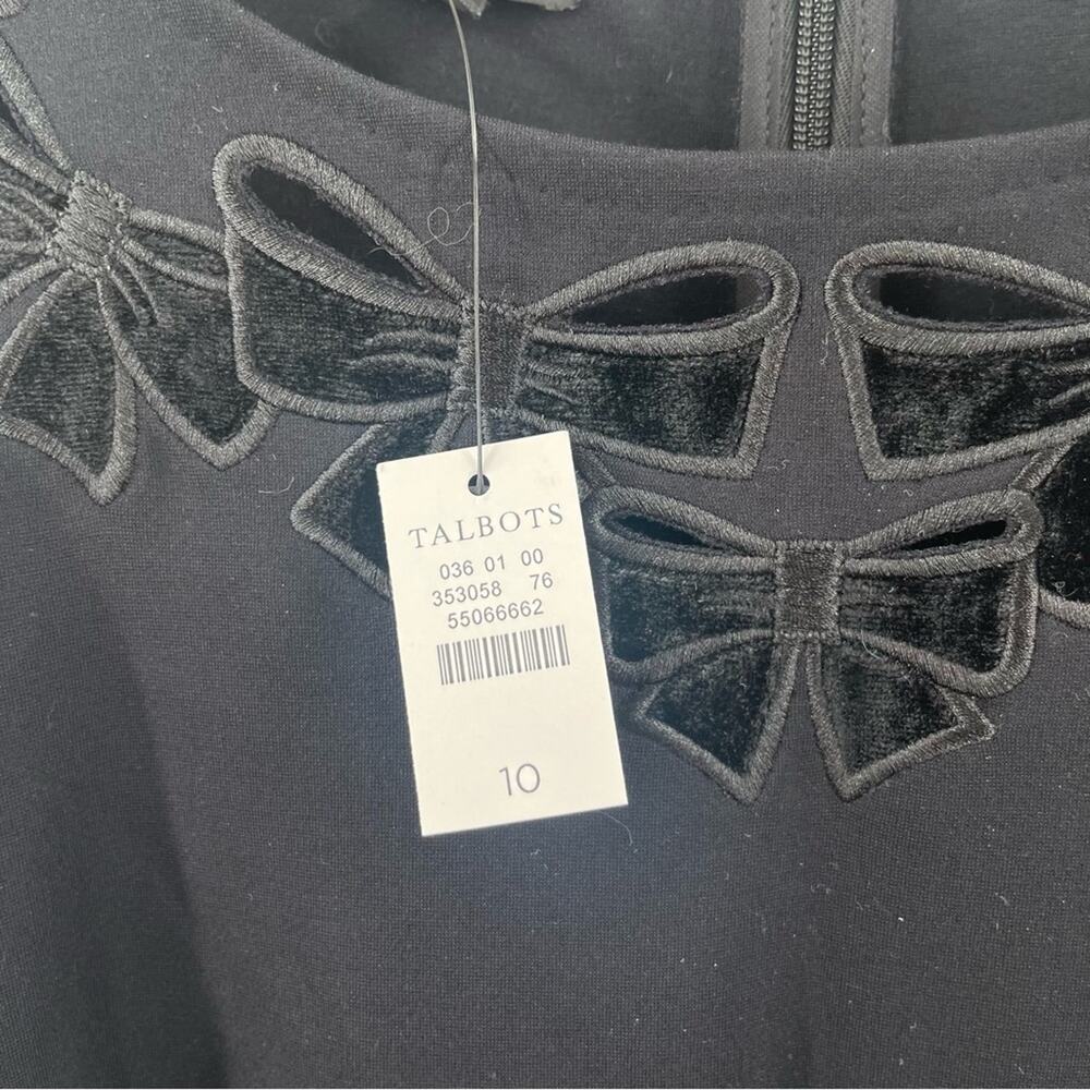 TALBOTS Dress Size 10 Bow Embroidered Cut Out Velvet Ponte Knit A-Line NWT Black - Picture 5 of 12